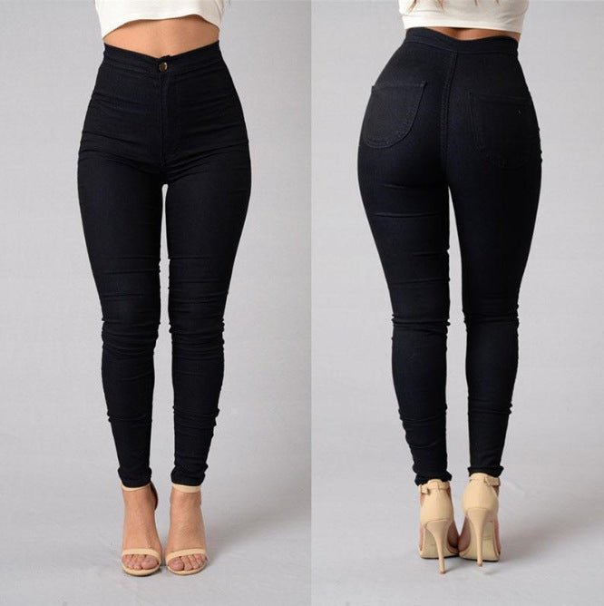 Casual Denim Pants For Women High Waist Stretch Slim Trouser Skinny Candy Color Jeans