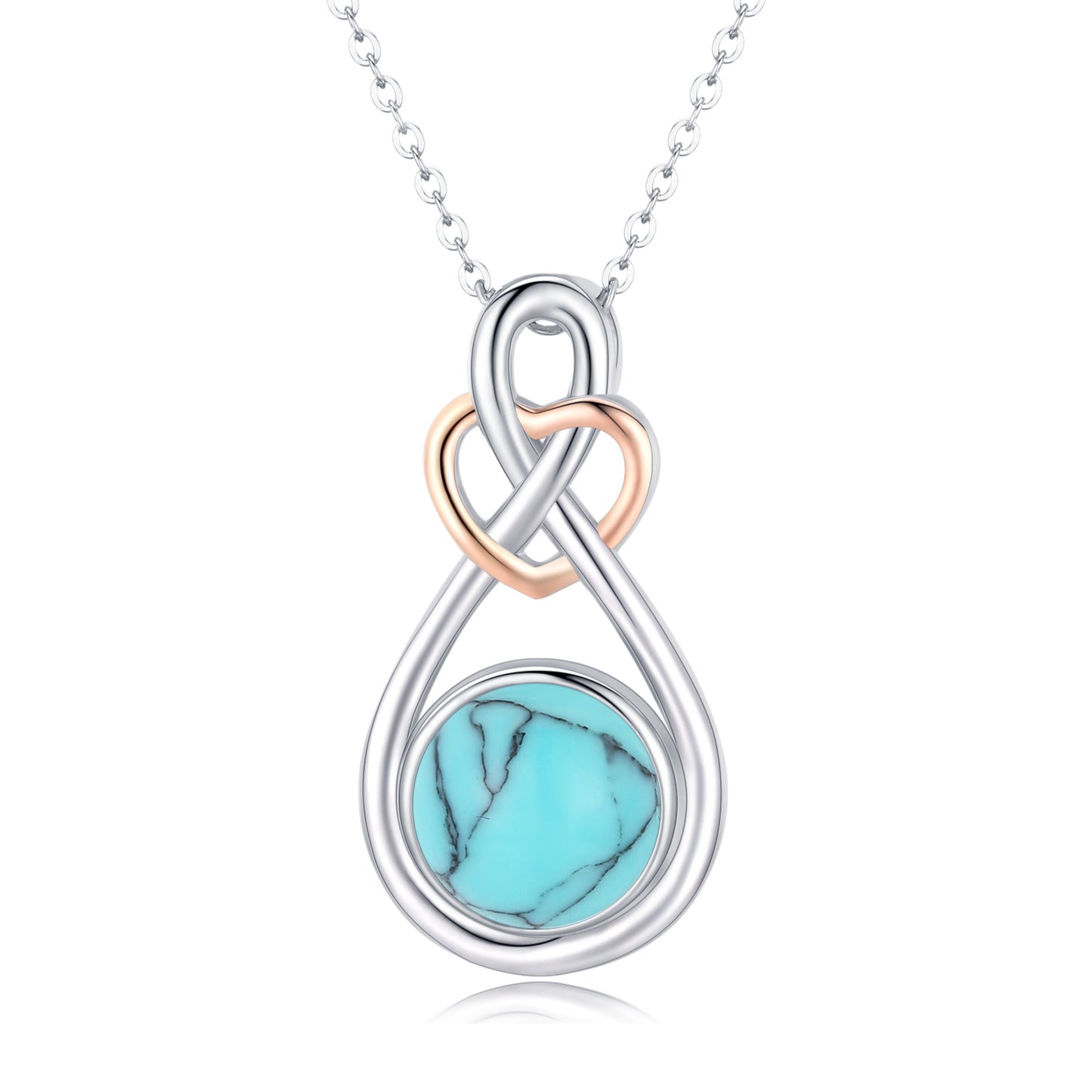 925 Sterling Silver Infinity Love Heart Necklace with Turquoise Pendant Jewelry