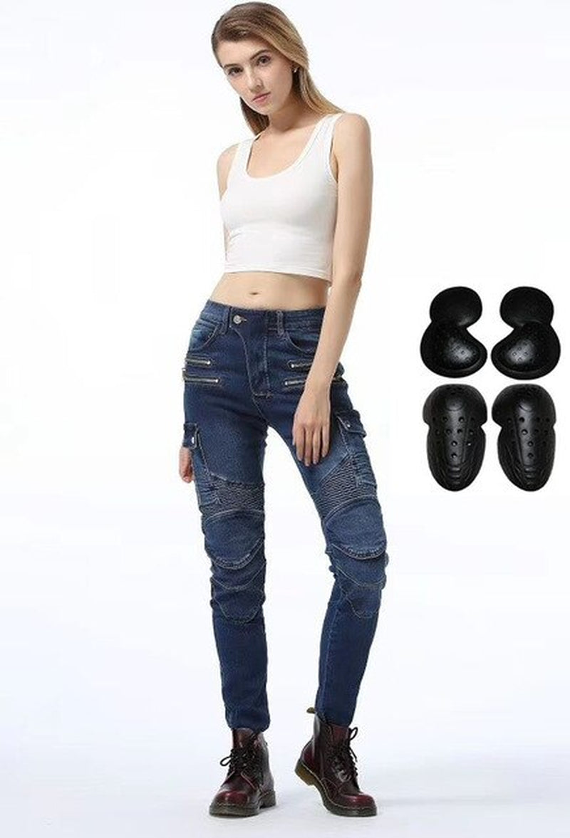 New Motorcycle Pants Women Moto Jeans Riding Off-Road Trousers Motocross Pants Zipper Design with Protective Gear for Women