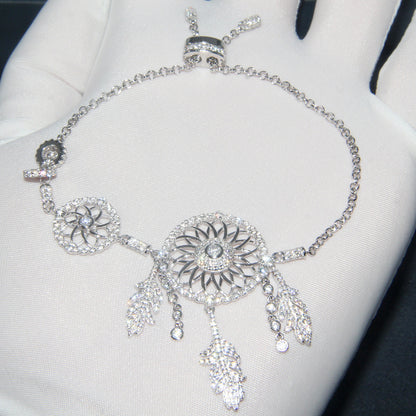 S925 Sterling Silver Women's Diamond Set Dream Catcher Bracelet