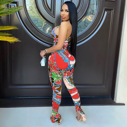 Costume deux pièces décontracté et sexy avec pantalon et petites bretelles, impression numérique