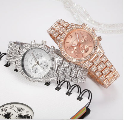 Montre-bracelet analogique à quartz en cristal pour femmes, mode acier inoxydable Genève luxe Reloj Hombre Montre Femme Sport montres