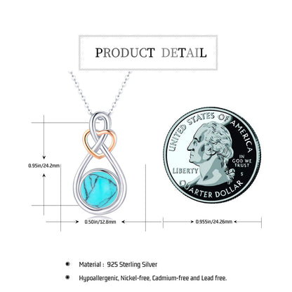 925 Sterling Silver Infinity Love Heart Necklace with Turquoise Pendant Jewelry