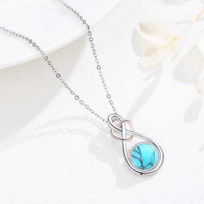 925 Sterling Silver Infinity Love Heart Necklace with Turquoise Pendant Jewelry