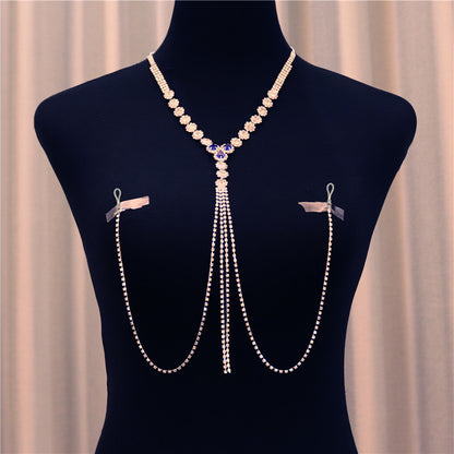 Non-penetrating Blue Diamond Rhinestone Nipple Chain