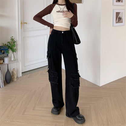 Cargo Jeans Women's Wide Leg Straight Leg Pants